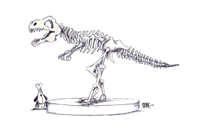Dog chef with dinosaur bones cartoon by Chicane