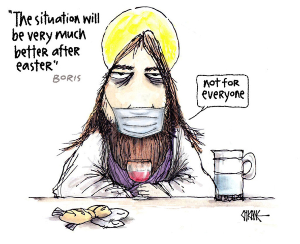 Covid will be better after Easter cartoon with Jesus by Chicane