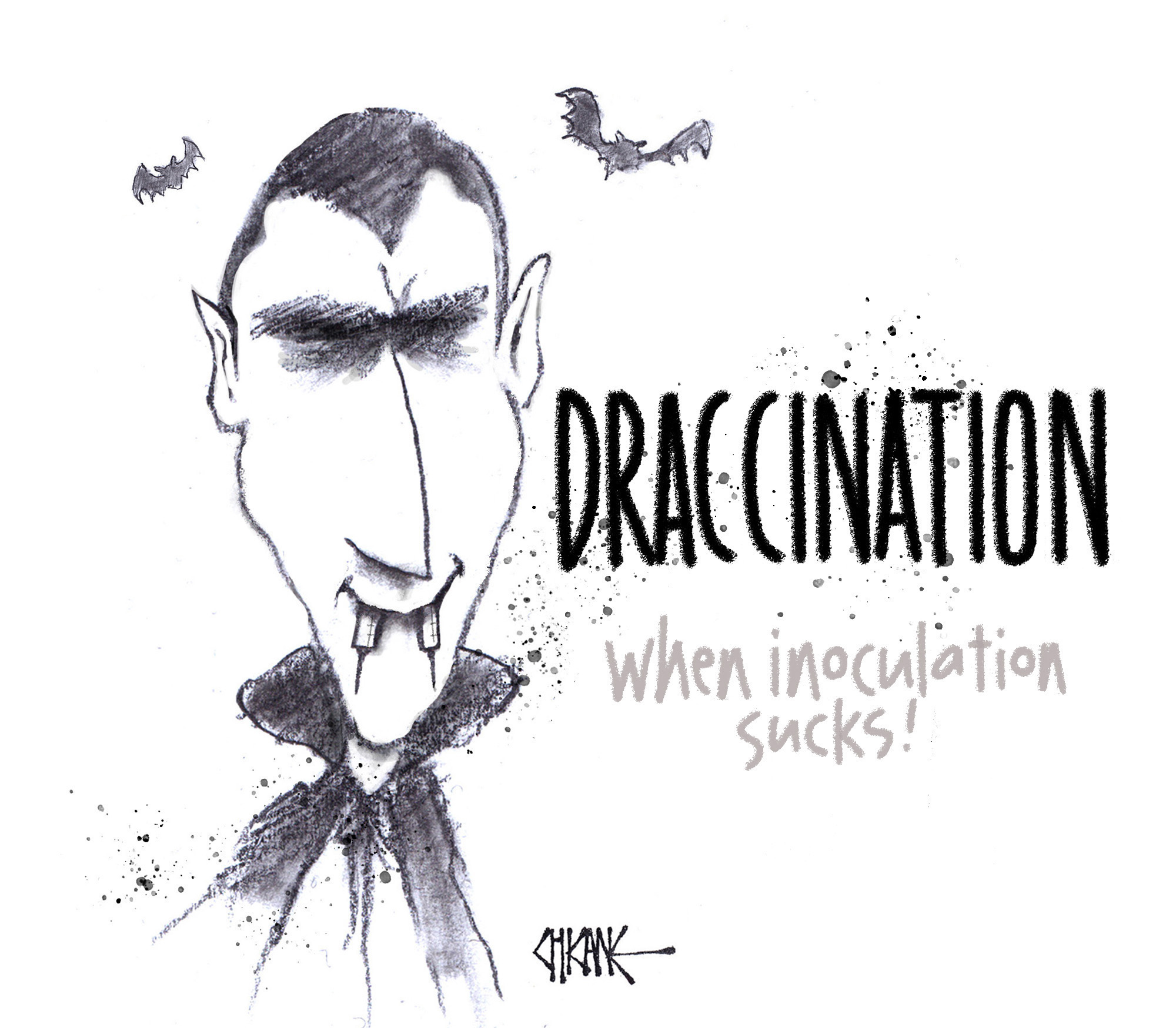 Draccination. When inoculation sucks. Covid vampire cartoon by Chicane