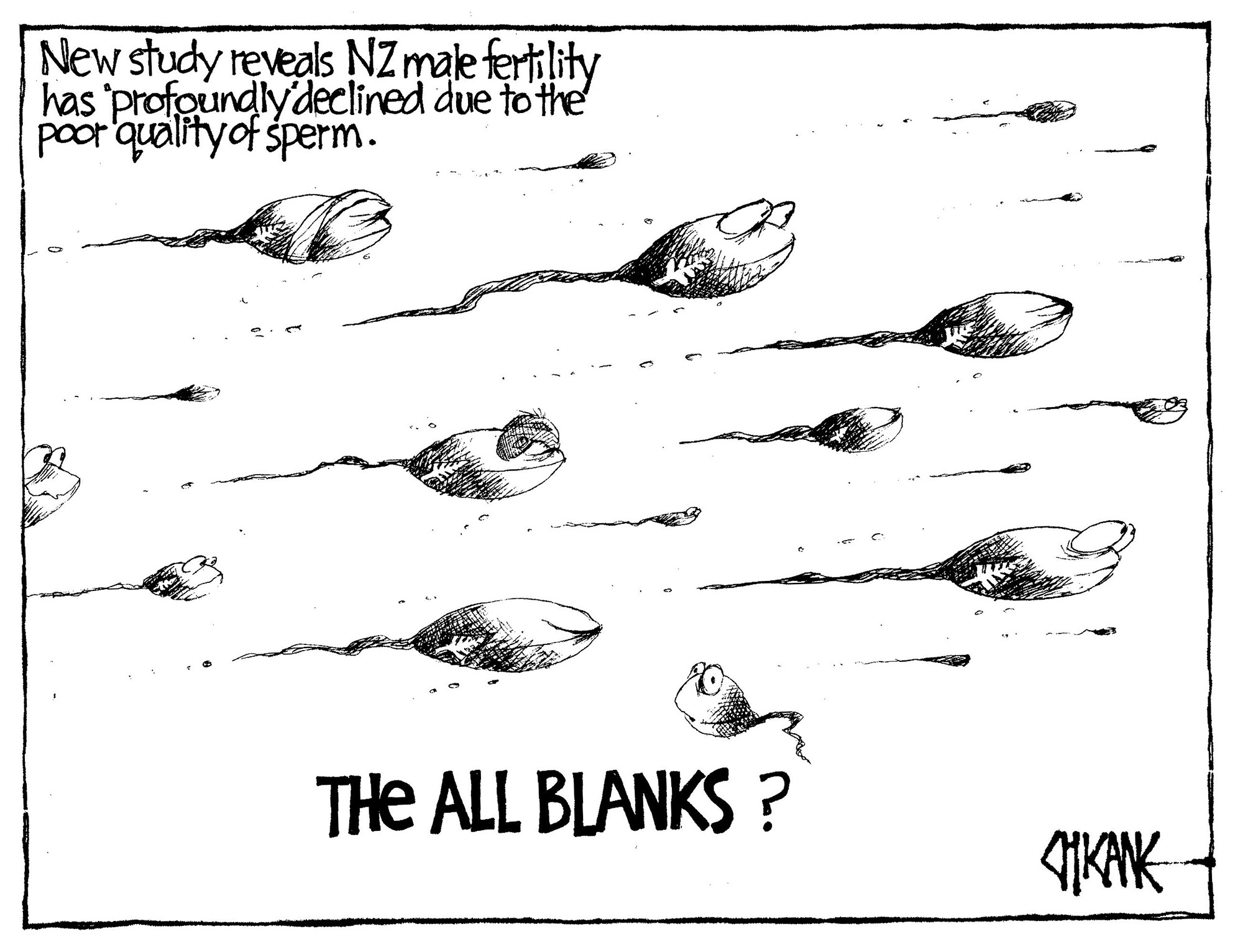New Zealand male fertility study. Cartoon by Chicane