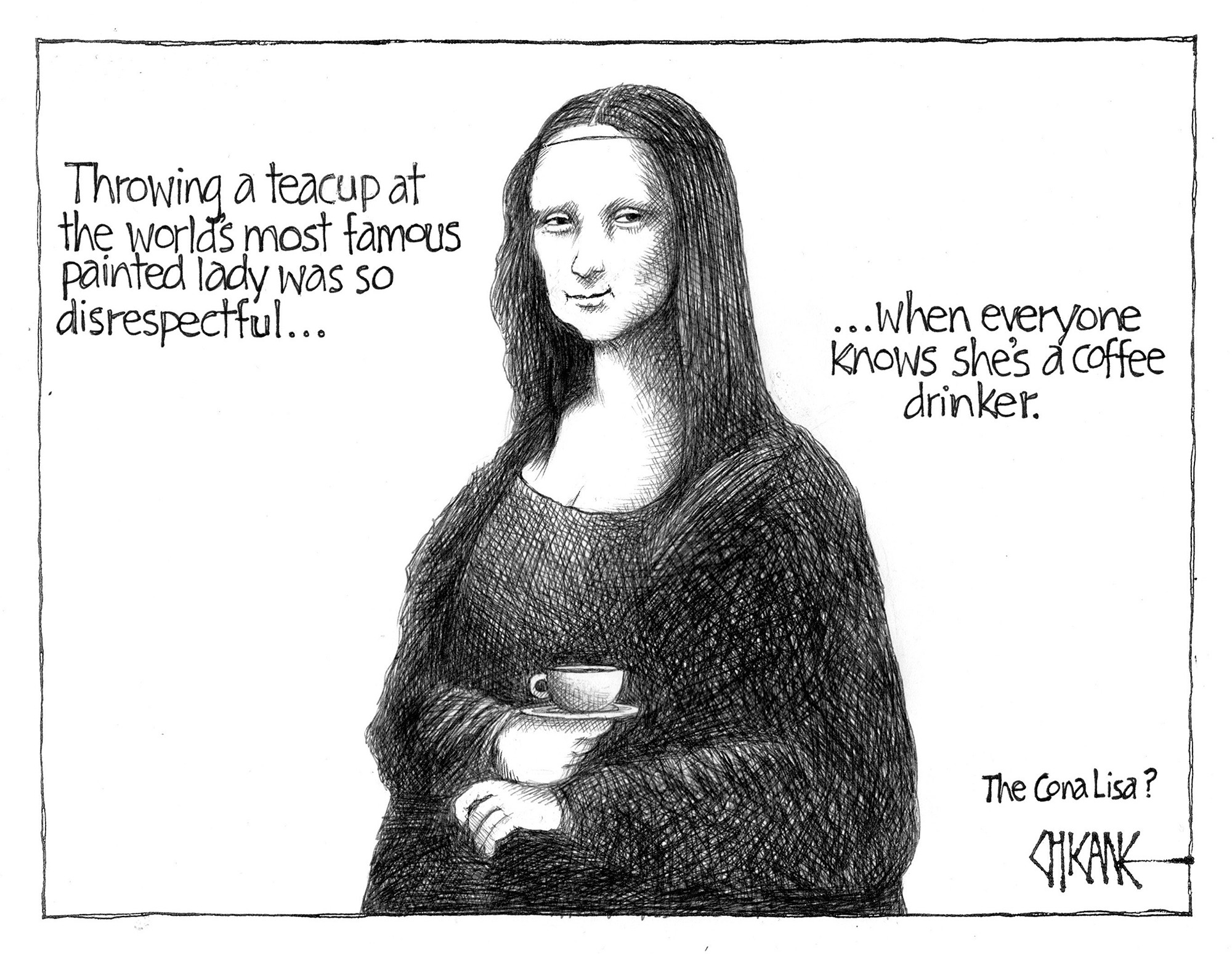 Mona Lisa coffee cartoon by Chicane