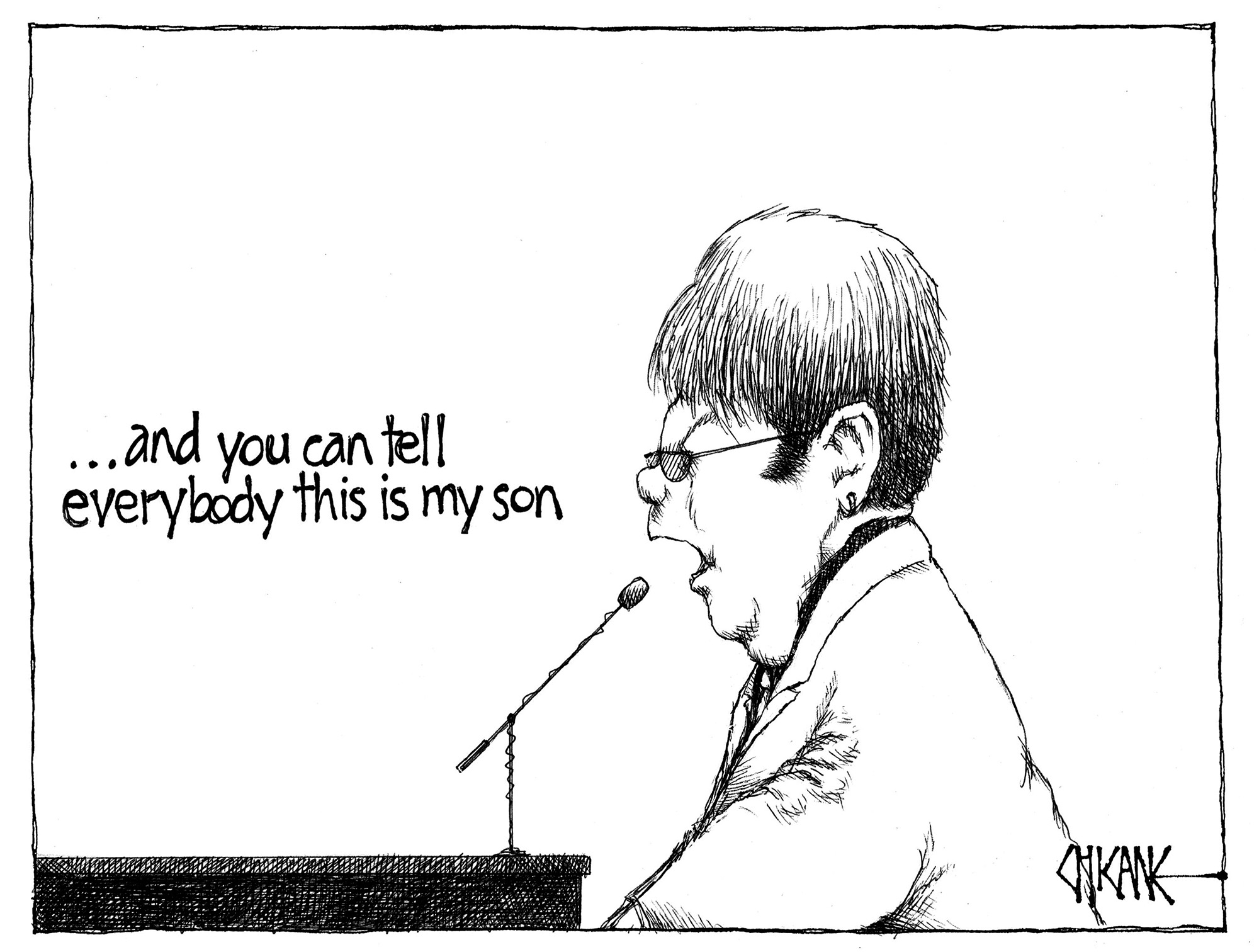 Elton John has a son. Cartoon by Chicane.