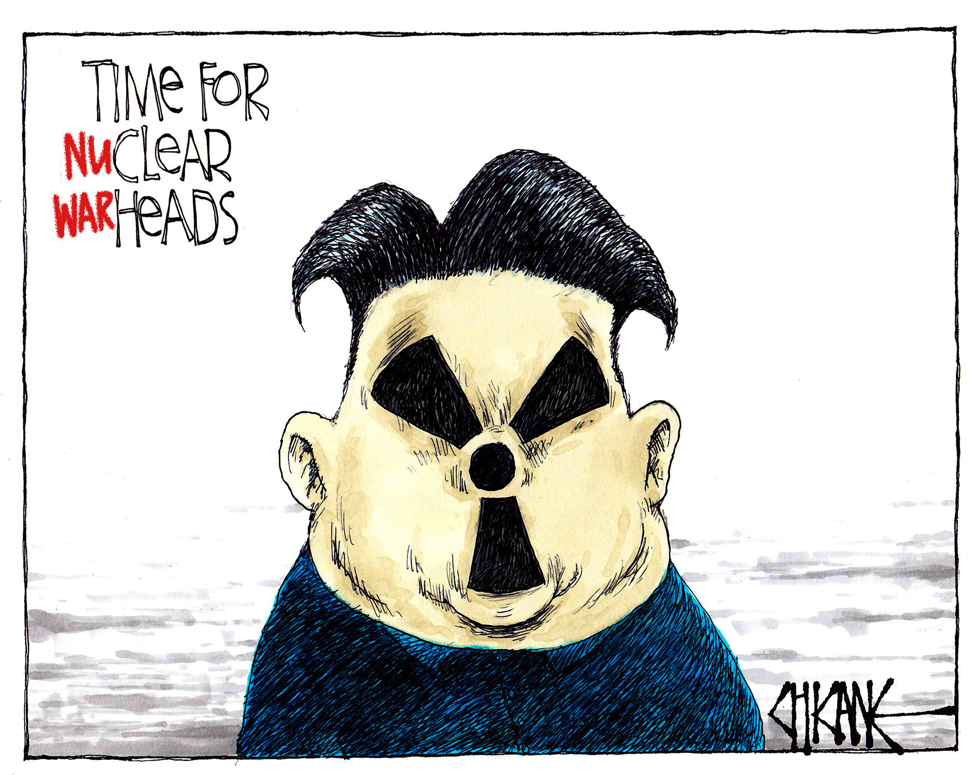 Time for (nu)clear (war)heads Kim Jong-un nuclear caricature. Cartoon by Chicane