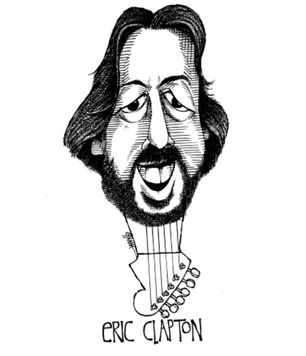 Caricature of Eric Clapton as a guitar. Caricature by Chicane