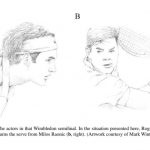 Drawings of Roger Federer and Milos Raonic