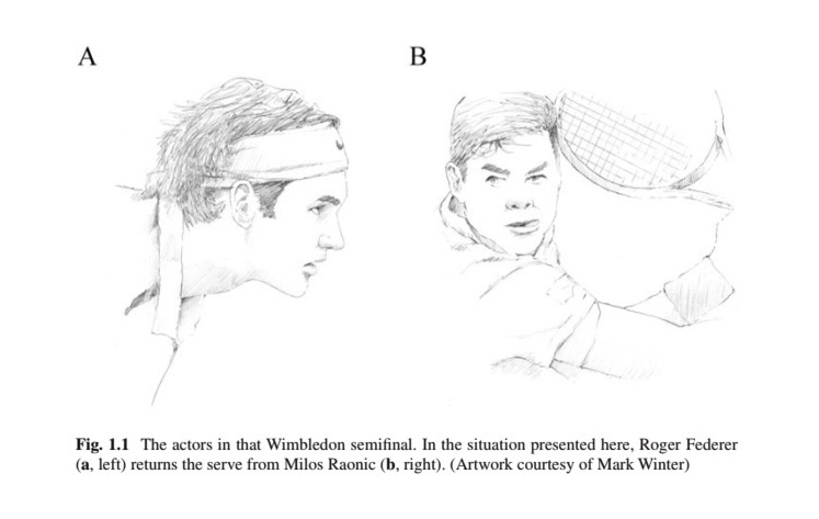 Drawings of Roger Federer and Milos Raonic